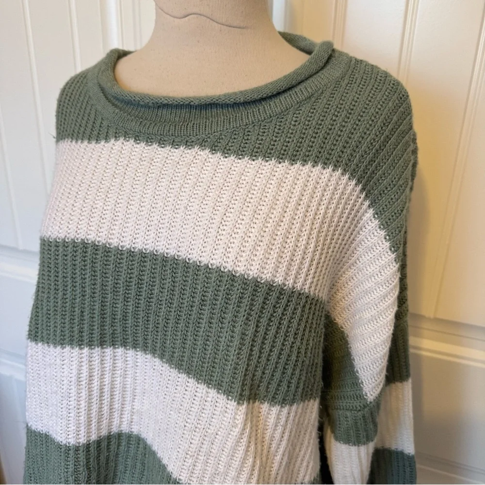 Pink Lily Striped Green and Cream Sweater - Picture 2 of 6